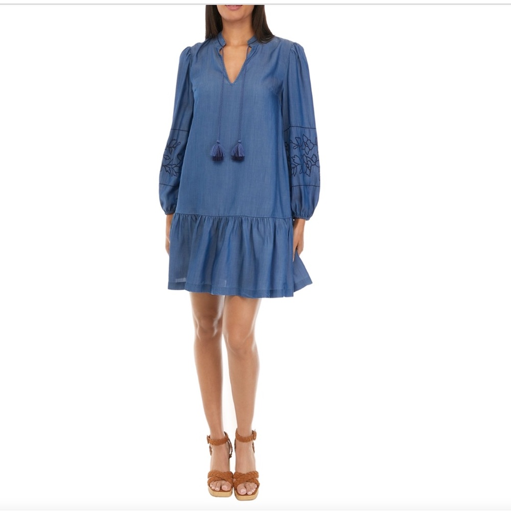 Crown & Ivy Blue Ruffled Tie Front Sundress 1X